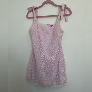 Mi Ami | Blush Pink Floral Lace Tie-Strap Shift Mini Dress | Sz M | EUC